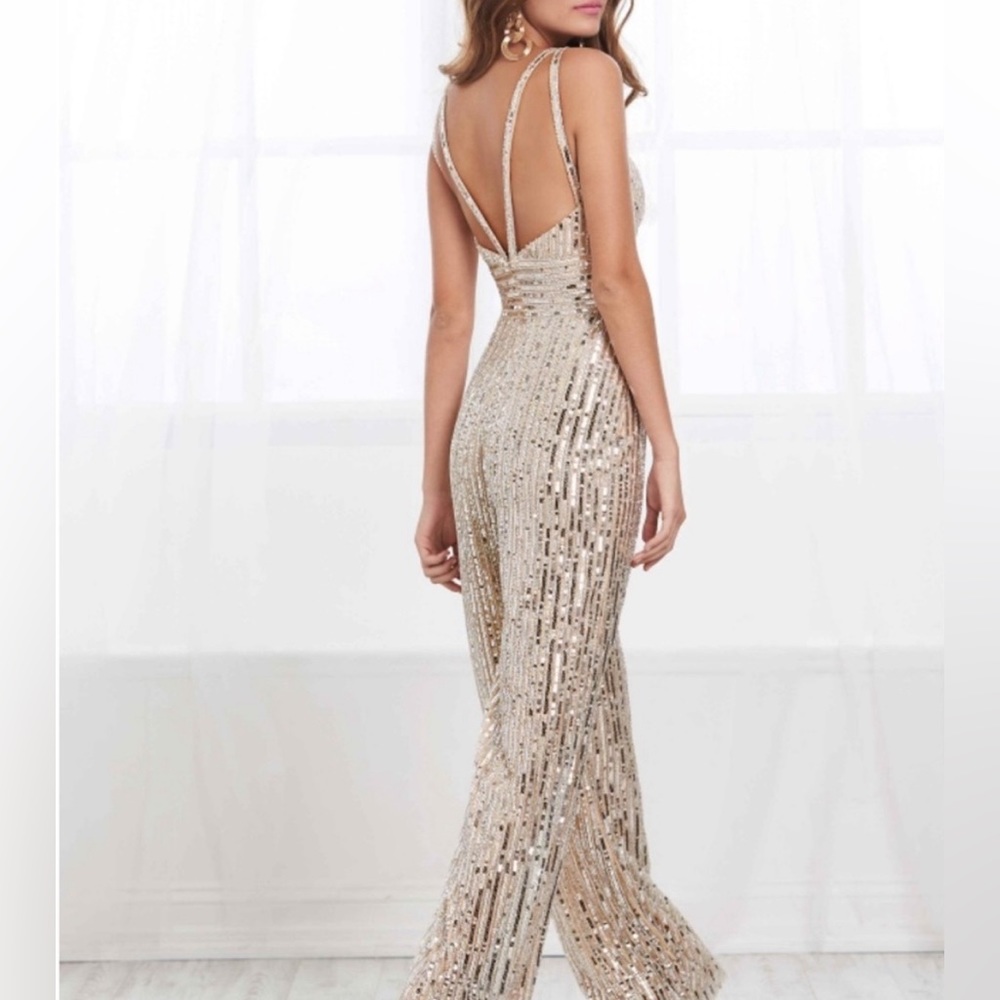 Tiffany Design Champagne Beaded Jumpsuit